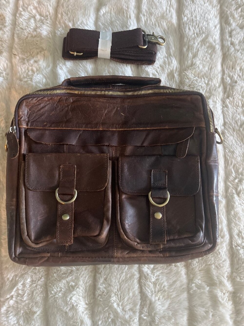 NWOT NO NAME FAUX LEATHER BROWN DISTRESSED LAPTOP/PILOT BAG